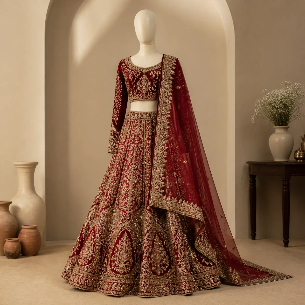 Crimson bridal lehenga – Amnas Boutique