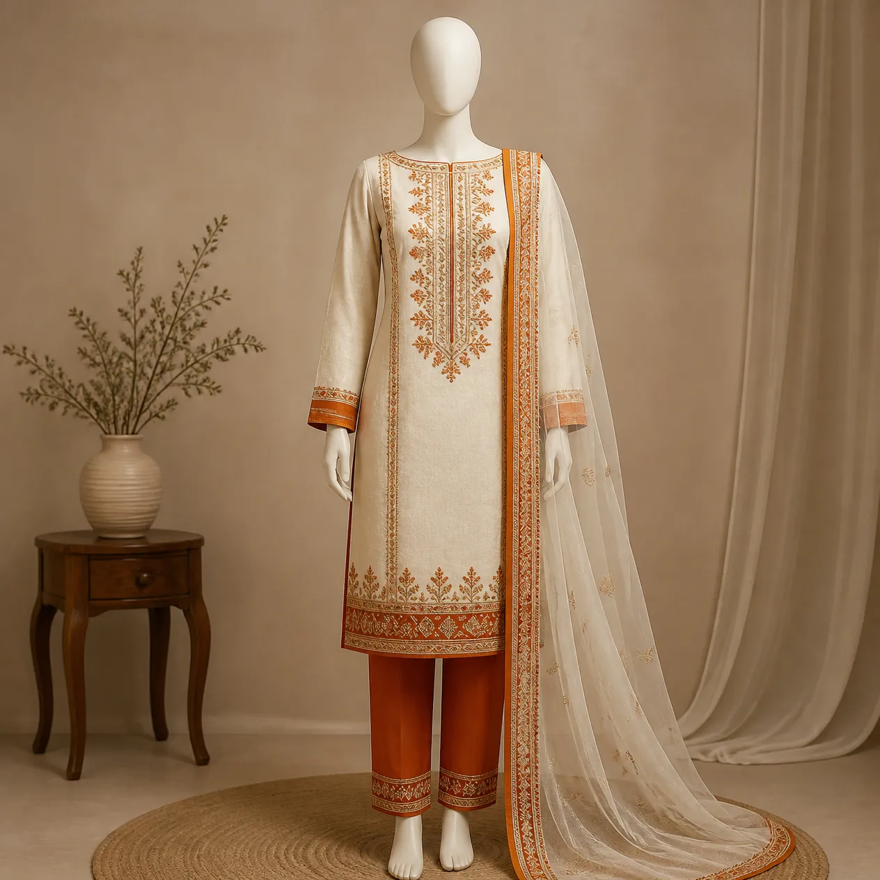 Ivory and burnt orange festive suit – Amnas Boutique